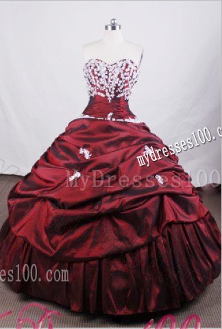 Ruched Wine Red Tiers Sweep Train Dress for Sweet 15 with White Appliques